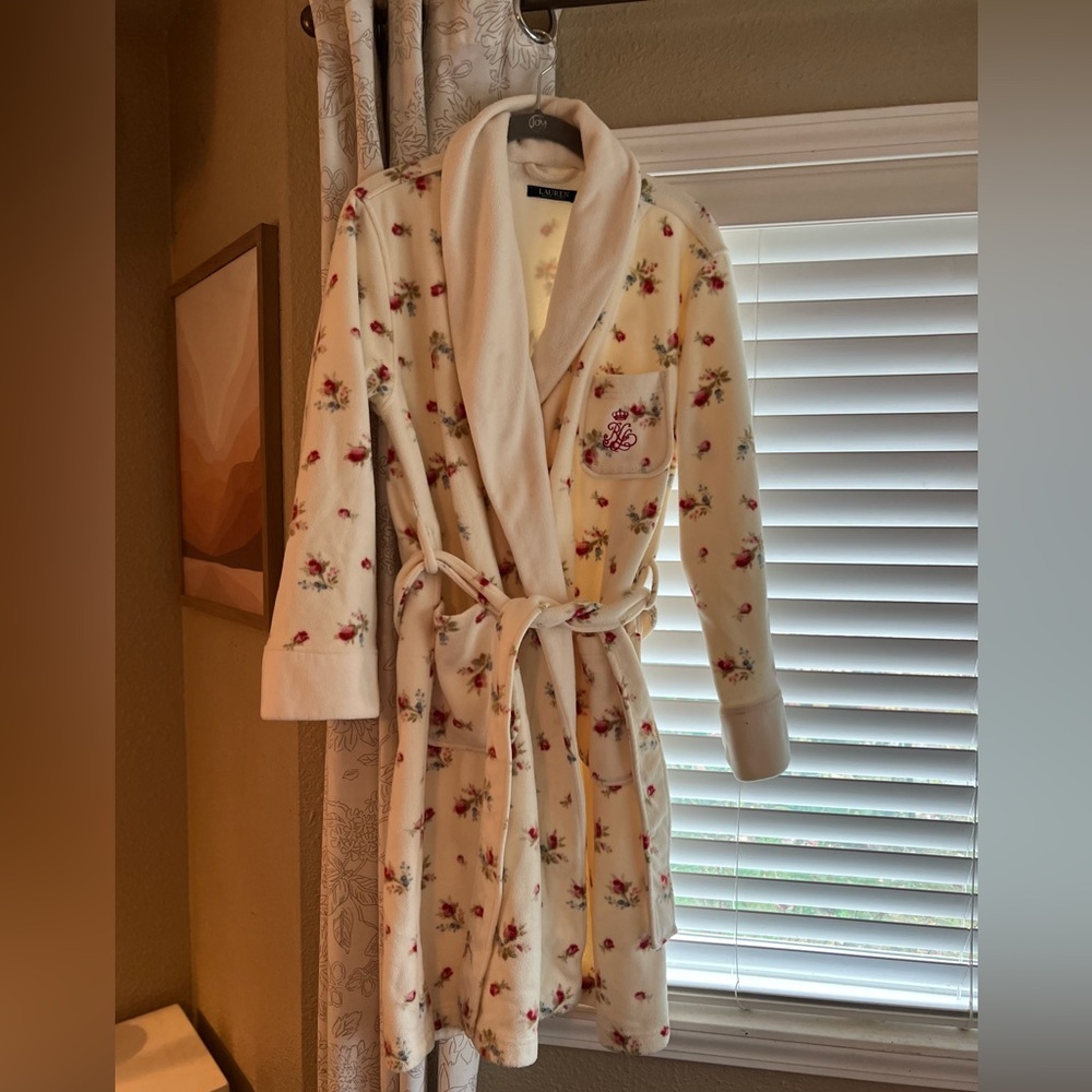 Ralph Lauren Cream Robe with Pink Floral Design